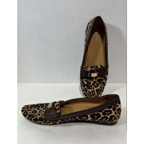 Coach Classic Leopard Print Slide On Flat W/gold & Dark Brown Women 9.5 - Picture 3 of 11